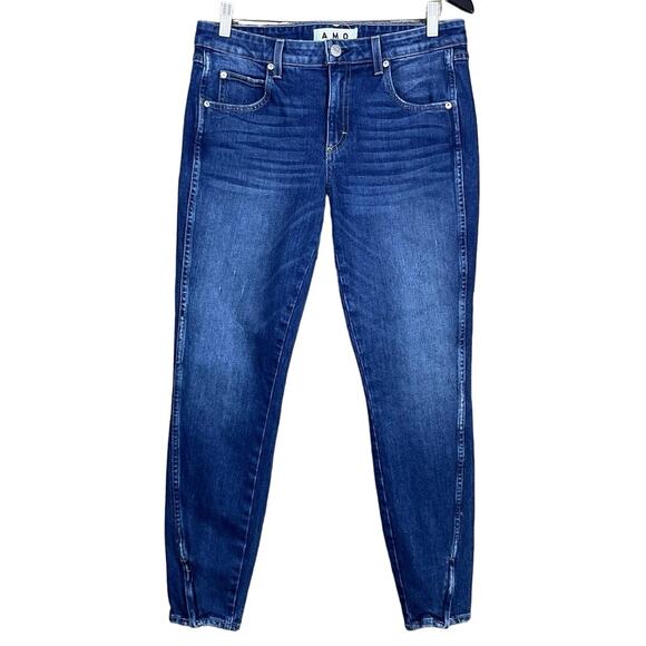 AMO Twist Zip Skinny Jeans Ankle Zipper Sapphire Blue Denim Size 30 - Picture 1 of 12